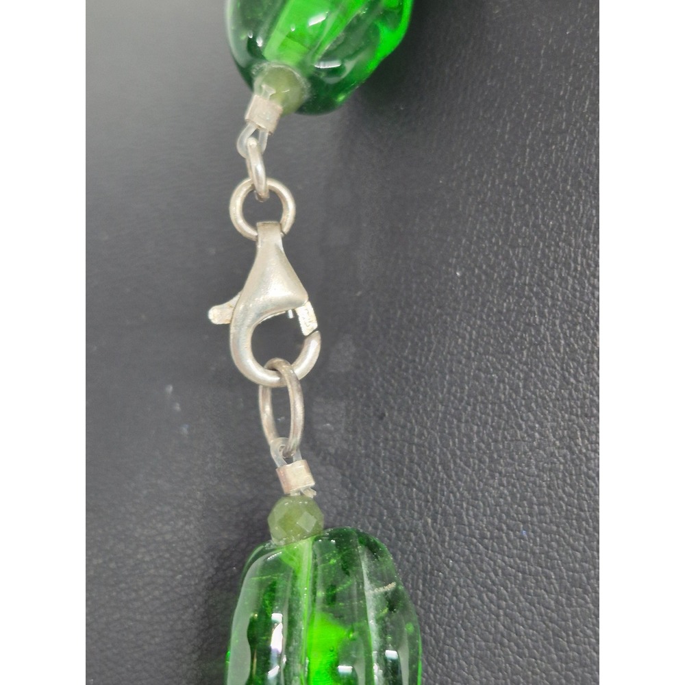 JTV Necklace Woman Green Glass Mother of Pearl Sterling Silver Quartz Statement - Picture 10 of 16